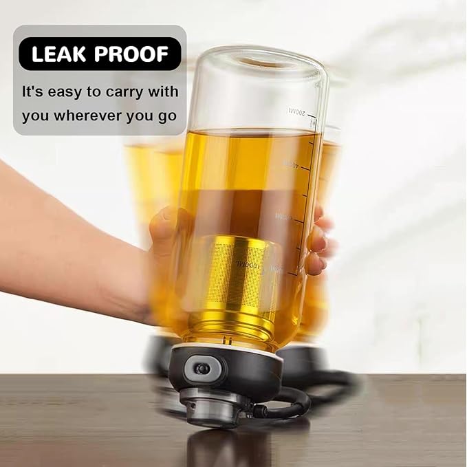 34oz Glass Water Bottle with capacity Mark & Stainless Steel Tea Strainer-Large Capacity for Hot/Cold Drinks,Coffee,Tea,and Water-Includes Protective Sleeve,Perfect for Home,Office (34oz4PCS)