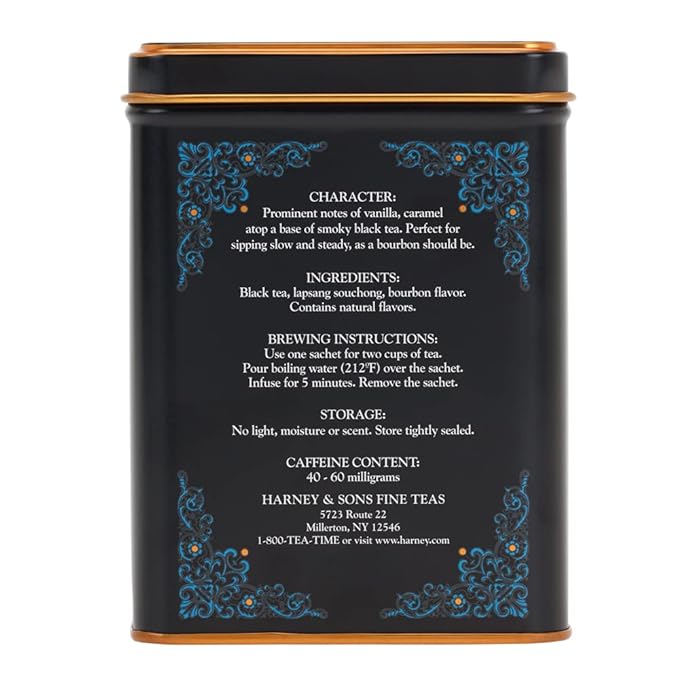 Harney & Sons Black Cask Bourbon Tea, 20 Sachets of Smoky Lapsang Black Tea with Light Caramel Flavors