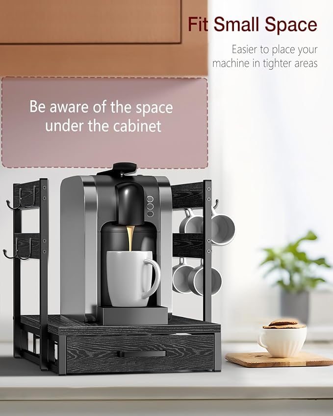 Evermagin Coffee Pod Drawer for K Cup, 35 Pods K-Cup Holder Organizer with Cup Holder, Durable Coffee Maker Stand with Storage Drawer, Black