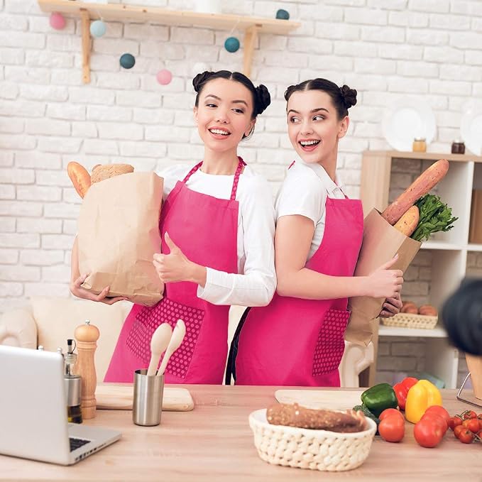 Pink 6PCS Apron for Women Adult Unisex Durable with 2 Front Pockets Washable Chef Cooking Baking Kitchen Restaurant Crafting Painting Aprons - Image 7