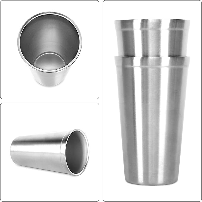 Youda Stainless Steel Double Walled Insulated Cups(Set of 4) Stackable, Coffee Cup/Tea Cup/Chilling Beer Glasses, Great for Kids, for Travel, Outdoor,Camping&Everyday, 16oz(Silver)