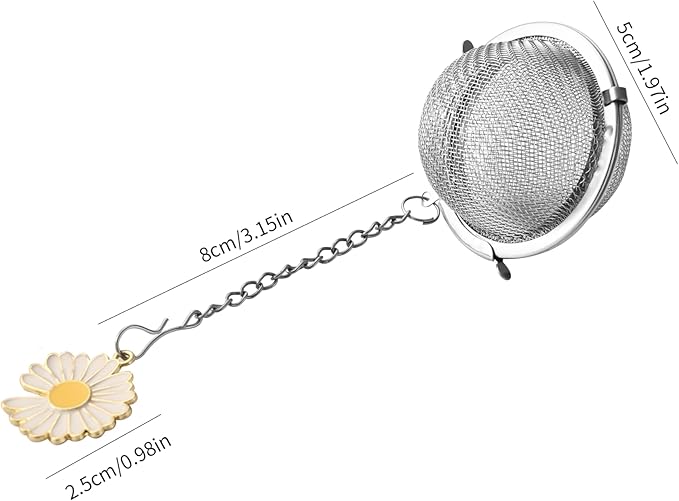 Fox Run White Daisy Tea Infuser Ball, Stainless Steel Mesh Tea Ball for Loose Tea
