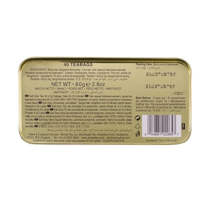 Ahmad Tea English Garden Caddy Earl Grey, 40 Tagged Teabags (Pack of 1)