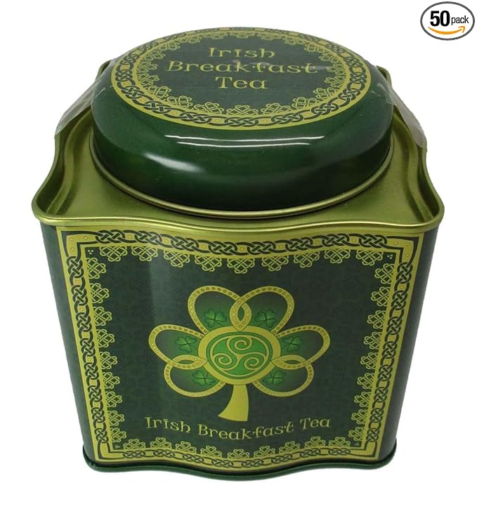 Irish Breakfast Tea -Shamrock Spiral Tin With A Green And Yellow Celtic Design
