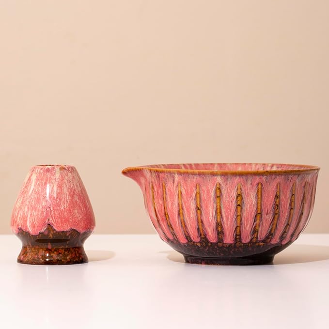 Matcha Set -18 oz matcha bowl Suitable for Traditional Japanese Tea Ceremony Beginner Matcha Tool (5.91x2.91 inches) (Pink)