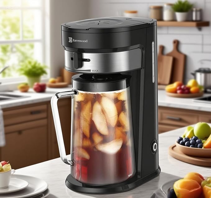 Ice Tea Maker with 2.5QT Cold Brew Coffee & Iced Tea Pitcher, Strength Selector, Reusable Filter for Lemonade, Fruit Infused Water (Black)