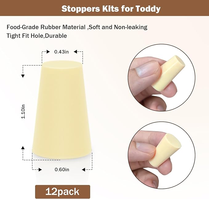 Reusable Coffee Filters Compatible with Toddy Cold Brew Maker - Washable Filters & Stoppers for Cold Brew System, Works with Mason Jars, Carafes, Jugs (10 Filters & 12 Stoppers)