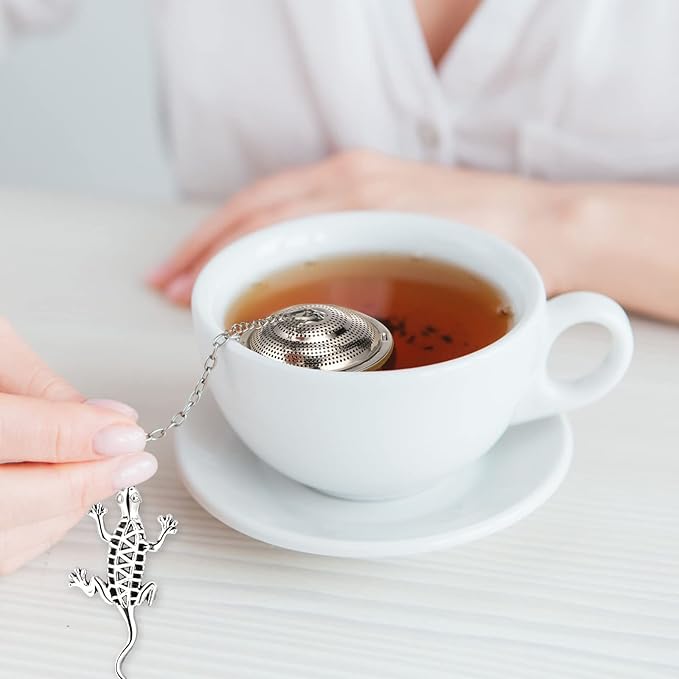 3 Sets Tea Infusers Steeper for Loose Leaf Tea Holder Stainless Steel Tea Ball Mesh Strainer Filters with Drip Trays and Pendant(Horrible Style)