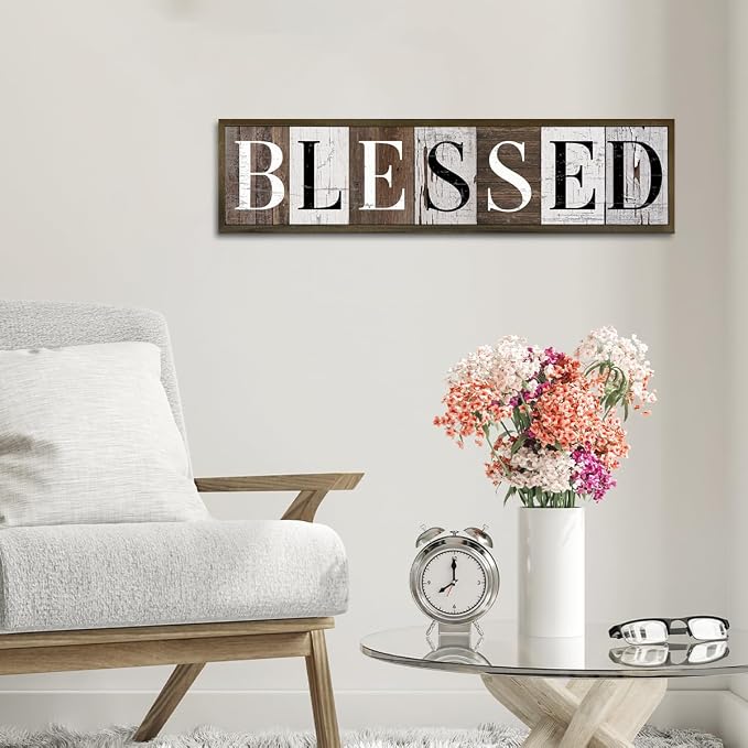 Inspirational Wooden Plaques, Blessed Signs for Wall Decor, Vintage Blessed Hanging Sign, Farmhouse Table Decor, Home Office Decor, Wooden Framed Box Sign 17.8x4x1.2 inches - Image 6
