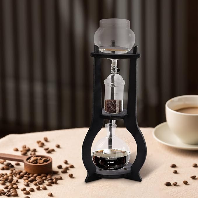 Iced Coffee Cold Brew Drip Tower, 600Ml Glass Cold Brew Coffee Makers 6-8 Cups Cold Extracted Coffee 2drops/S Brewing 3 to 5 Hours with Removable Shelf and Adjustable Drip Speed Valve (Grey)