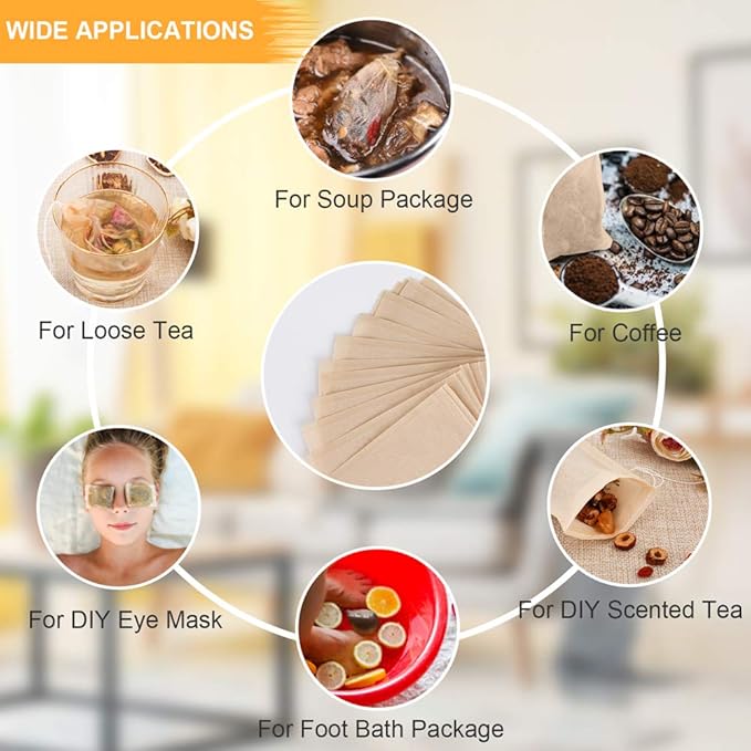 100PCS Tea Filter Bags, Disposable Tea Bags for Loose Leaf Tea, Drawstring Empty Tea Infuser, BetyBedy Tea Steeper, Natural Unbleached Wood Pulp Paper Material, 1-Cup Capacity(3.15 x 3.94 inch)