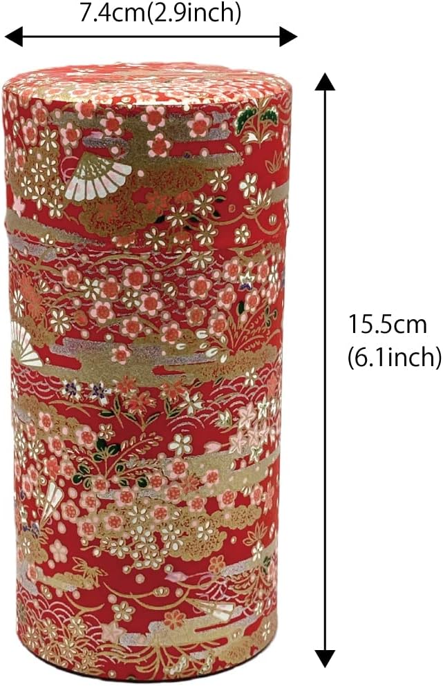 Japanese Tea Canister Tin Hyakkaryoran(Many Flowers Blooming in Profusion) /Double Lid/Japanese YUZEN Washi Paper Pasted /200g Tea Capacity/Loose Leaf Tea Storage/Storage Container with Lid
