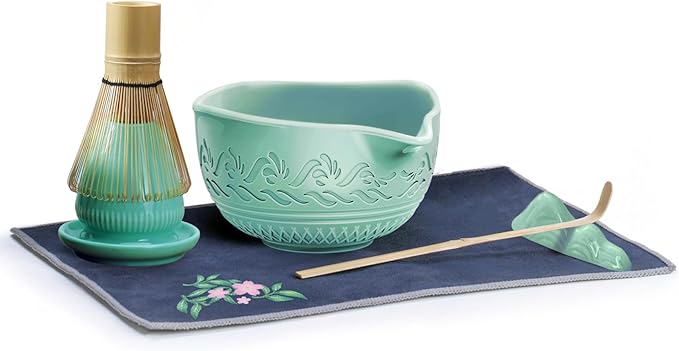Turquoise Matcha Whisk Set: Ceramic Matcha Kit with Bamboo Chasen & Bowl - Frothy Tea Ceremony, Romantic Morning Ritual - Valentine's Gift for Beginners & Experts