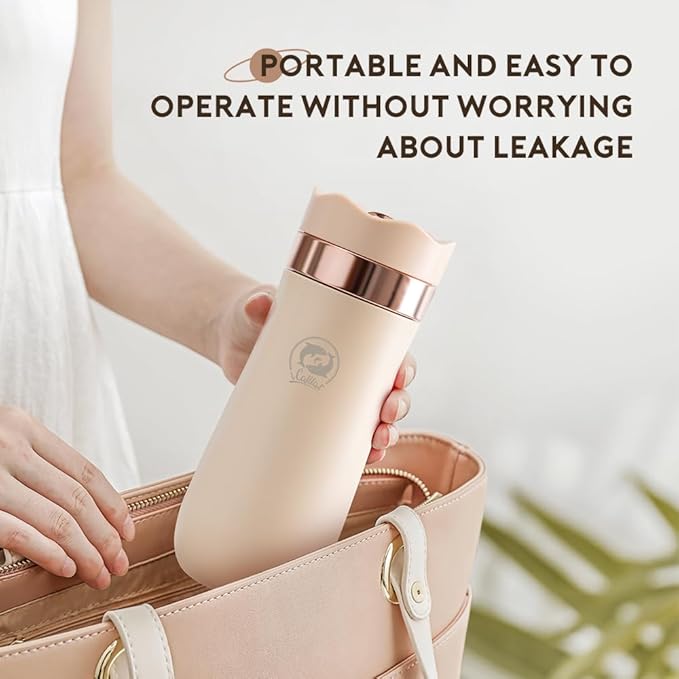 BENFUCHEN Travel Coffee Press, Vacuum Insulated Portable French Press, Stainless Steel Portable Coffee Maker/Tea Press, 12oz, Beige
