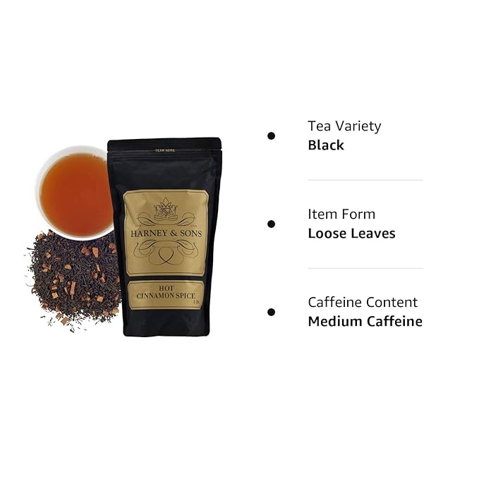 Harney & Sons Hot Cinnamon Spice Black Tea, with Orange Peel, Cinnamon, and Clove, 16 Oz (Pack of 1)