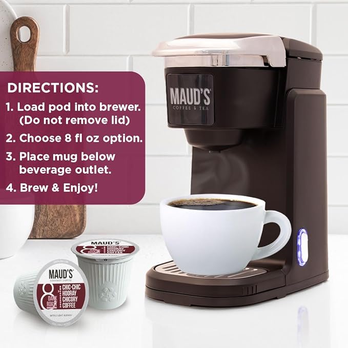 Maud's Chicory Flavored Coffee Pods, 18 ct, Dark Roast Flavored Coffee in Single Serve Pods – 100% Arabica Beans, Compatible with Keurig K Cups Maker
