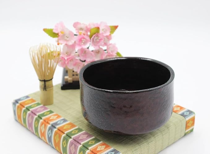 Japanese Traditional Handcrafted Matcha Chawan Tea Bowl Cup Ceremony Tableware Pottery (Kurosuna Benikeshou)