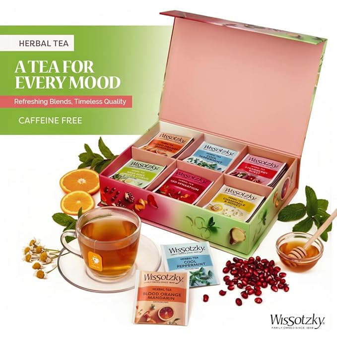 Wissotzky Herbal Tea Variety Pack Sampler (42 Tea Bags) in a Premium Reusable Gift Box | Valentines Day Gift | Caffeine-Free | 6 Exciting Flavors | Individually Wrapped Tea Bags | Ideal Present for Holiday & Corporate Gifting | Magnetic Closure Box | K...