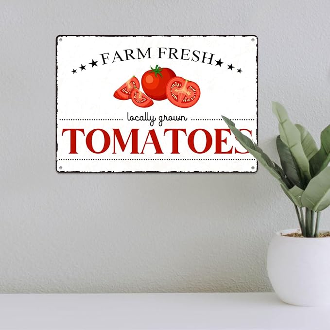 Vintage Tomatoes Metal Signs Wall Decor Funny Vegetables Art Poster Decorative for Home Farmhouse Kitchen Garden Cafe Bar Farm Porch Fence Yard 12X8 Inch Aluminium Hanging Plaque - Image 5