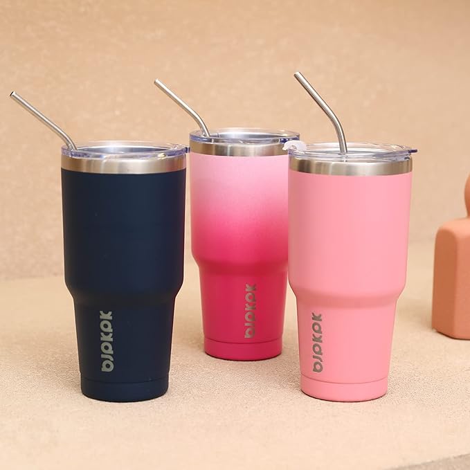 BJPKPK 30oz Color Block Tumbler With Lid And Straw,Stainless Steel Double Wall Vacuum Insulated Tumblers,Ocean Dream