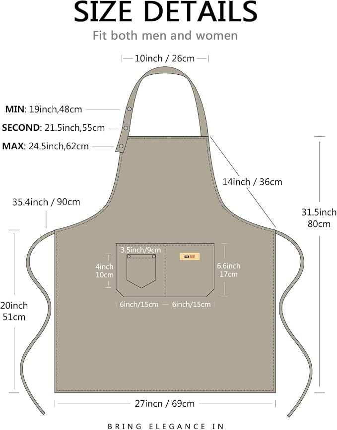Yuubin Extra Large Aprons for Men Adjustable Button Apron with Pockets Chef Cooking Kitchen Aprons Women,Water&Oil Resistant - Image 6