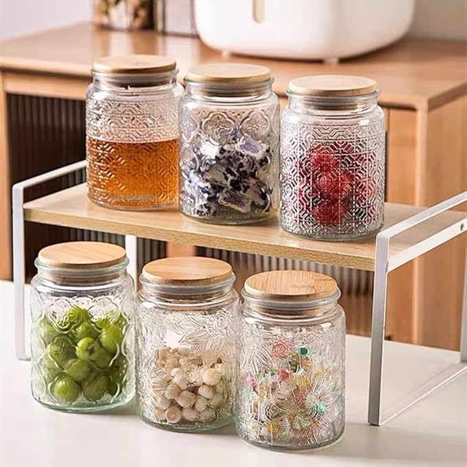 ANSQU Vintage Glass Jar with Lid, 23.7oz Airtight Glass Storage Canister Glass Food Storage Containers for Kitchen Counter, Pantry, Decorative Jar for Coffee, Tea, Sugar, Easter. Candy Cute Jar