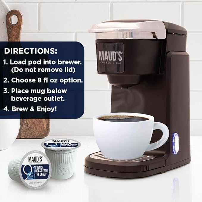 Maud's French Roast Coffee Pods, 100 ct, Dark Roast Coffee in Single Serve Pods – 100% Arabica Coffee, Compatible with Keurig K Cups Maker