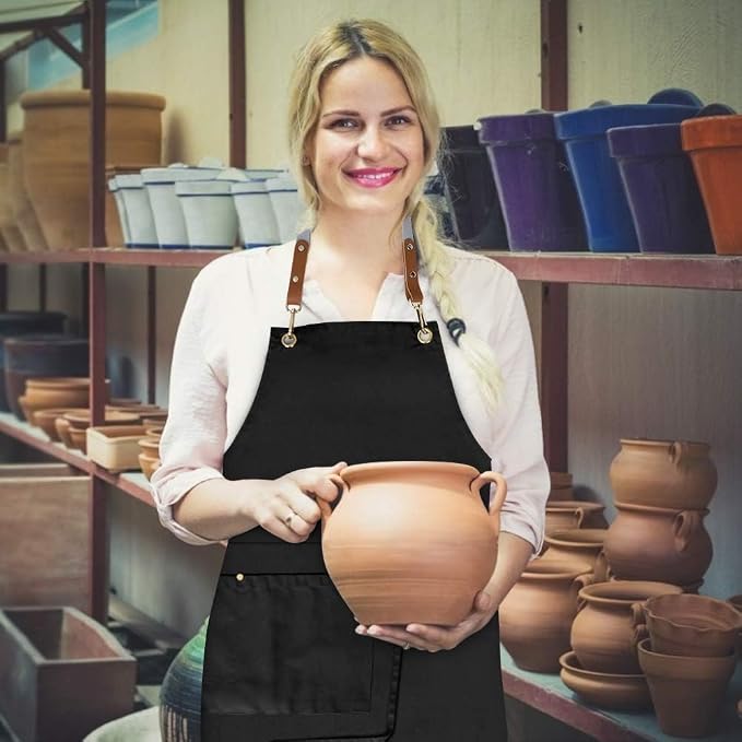 Crossback Apron with Pockets, Apron with Adjustable Straps | Pockets x2, Adjustable & Removable Straps, Canvas, Unique Split Apron for Ceramics, Home, Kitchen, Restaurant,M-XXL (Black) - Image 9
