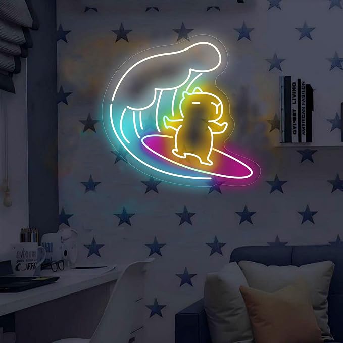 Capybara Surfing Neon Sign for wall decor Capybara Led Neon Sign Cute Animal with Surfing Neon Light for Children's Room Party Decor Birthday Gifts (14.2in*13.6in) - Image 8