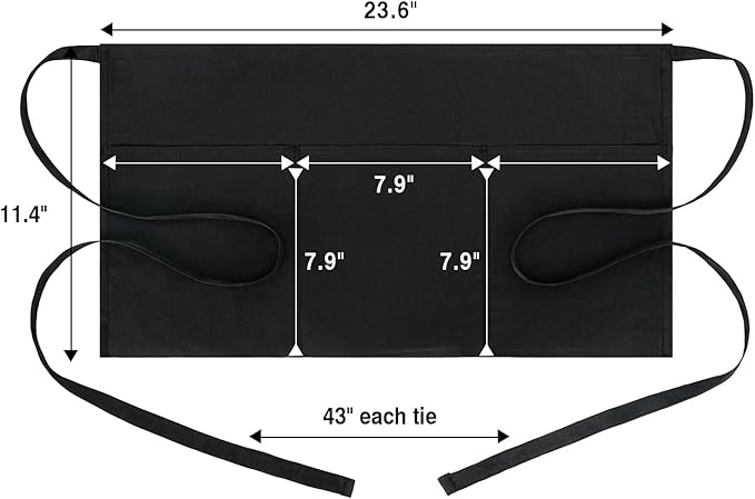 BOHARERS Cotton Server Aprons 3 Pack Waiter Waitress Apron Short Apron with Pockets Restaurant BBQ 12 Inch Black