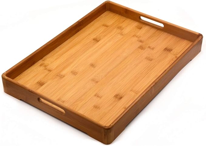 Bamber Large Bamboo Serving Tray Decorative Coffee Tea Platter 18 x 13 x 1.2 Inches
