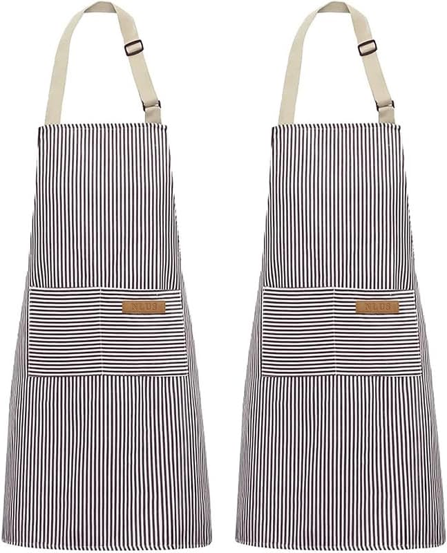 Chef Apron Bib Apron with 2 Large Pockets Adjustable Neck Strap Kitchen Apron Cooking Apron Stripes Baking Apron - Image 5