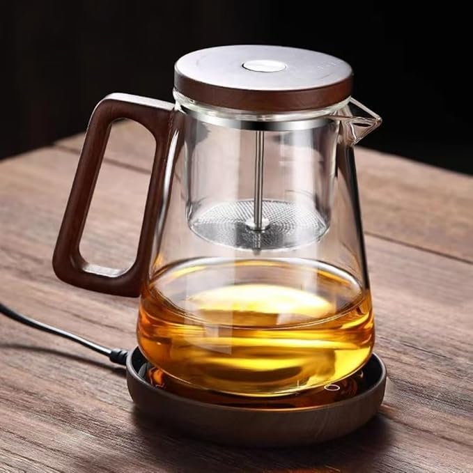 Heat - Resistant Glass Teapot Set with 6 Cups, Press - Type Removable Tea Infuser for Easy Brew & Separation, 800ML/27oz