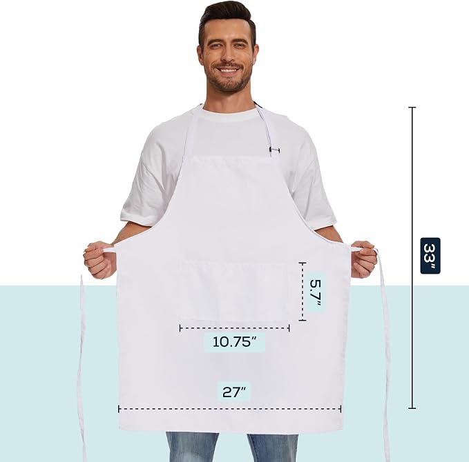 Will Well Kitchen 2 Pack Bib Apron For Men & Women with 2 Pockets - White | Unisex 33'' x 27'' Oil & Water Resistant Soft Kitchen Chef Apron with Adjustable Neck Strap & 38'' Waist Ties for Snug Fit - Image 6
