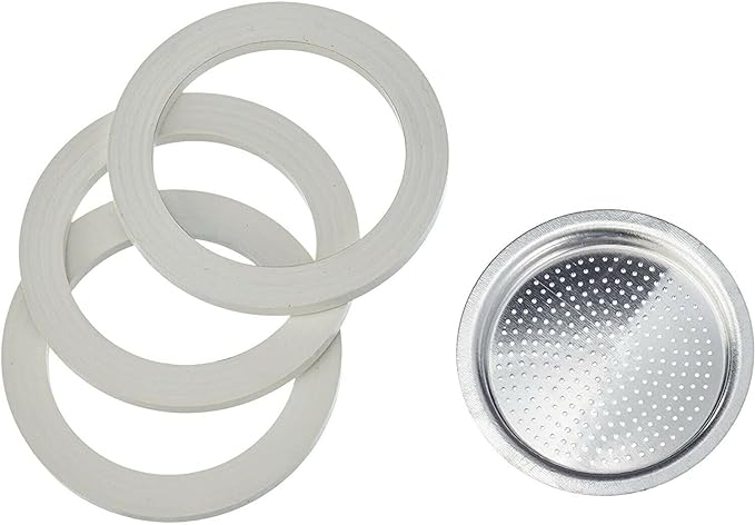 Bialetti Spare Parts, Includes 3 Gaskets and 1 Plate, Compatible with Moka Express, Fiammetta, Break, Happy, Dama, Moka Timer and Rainbow (6 Cups)