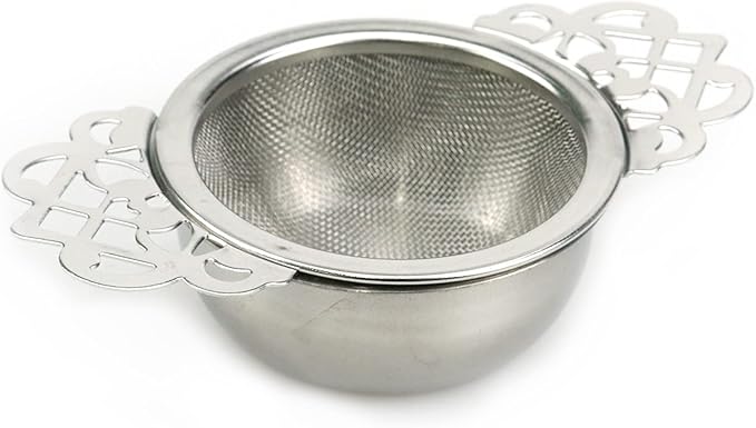1 Set Silver Stainless Steel Tea Strainer with Drip Bowl, Mesh Loose Leaf Tea Infuser with Double Winged Handle
