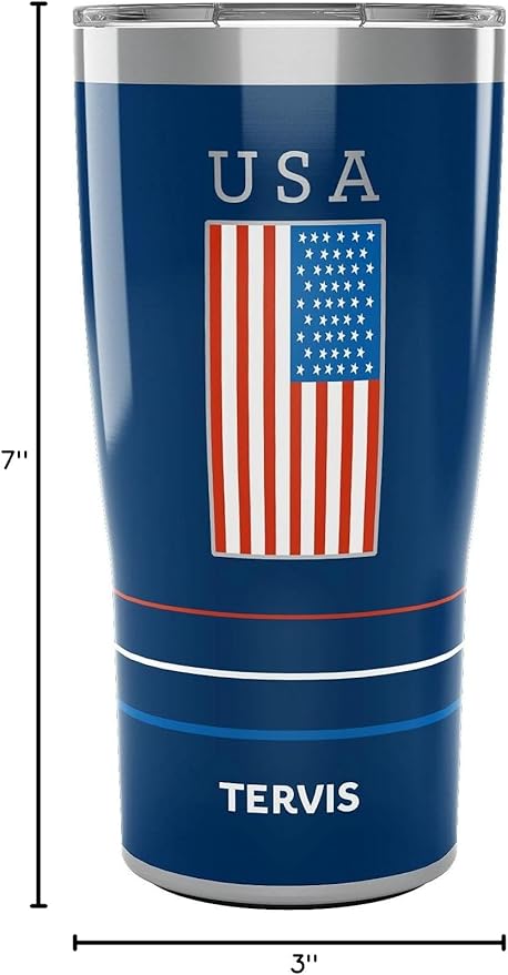 Tervis Traveler Americana USA Flag Triple Walled Insulated Tumbler Travel Cup Keeps Drinks Cold & Hot, 20oz, Stainless Steel
