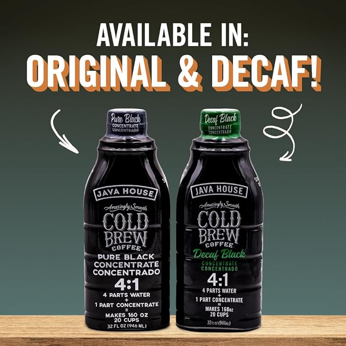 JAVA HOUSE Cold Brew Coffee, Colombian 4:1 Liquid Concentrate, 32 Ounce Bottle