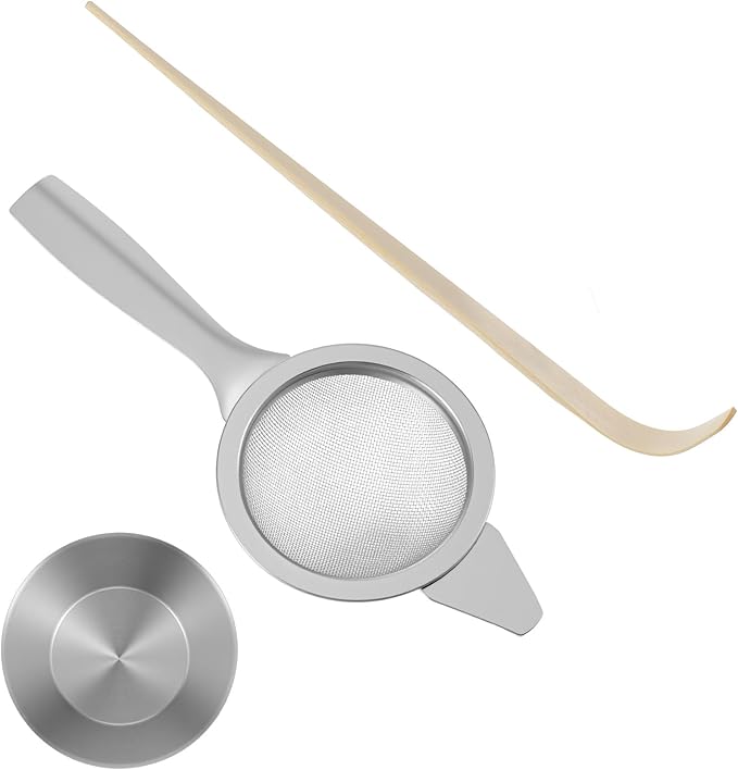 2.2" Mini Matcha Sifter Set, 30 Fine Mesh Matcha Strainer with Handle and Base, Stainless Steel Small Tea Strainer for Loose Tea Coffee Cocktail(Sliver)
