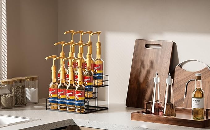 kimilus 12 Bottle Capacity Coffee Syrup Organizer 3 Tier Coffee Syrup Stand Shelf for Coffee Bar Kitchen Small Wine Rack for Bar Family Storage for Syrup Wine Dressing