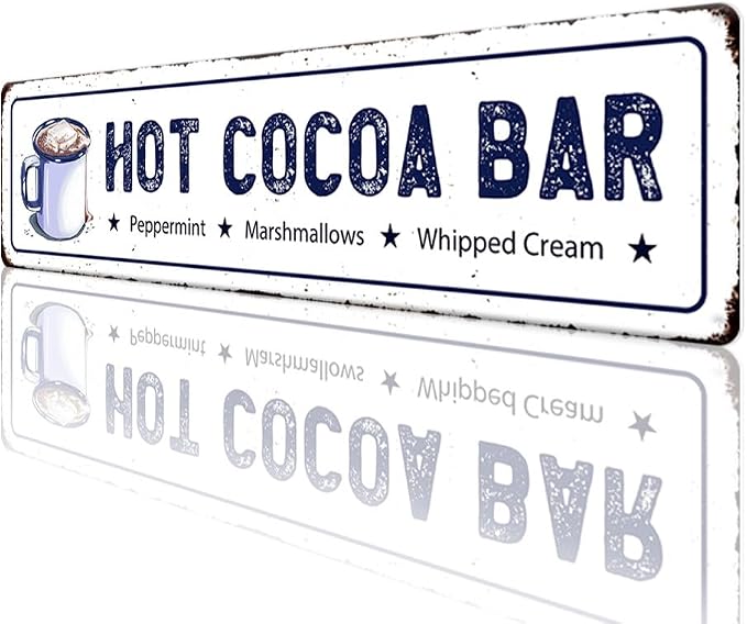 Hot Cocoa Bar Metal Sign Peppermint Marshmallows Whipped Cream Christmas Vintage Hanging Plaque for Home Kitchen Yard Office Cafe Coffee Bar Front Door Wall Decor Novelty Gift 16" x 4" - Image 6