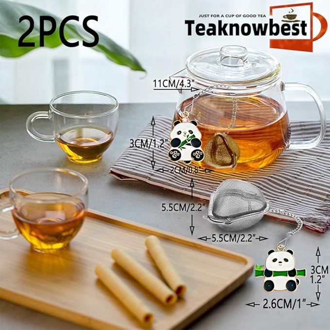 Tea infusers, loose tea strainer, Heart shaped tea ball + cute animal pendant, reusable tea steeper makes afternoon tea meaningful (2, panda)