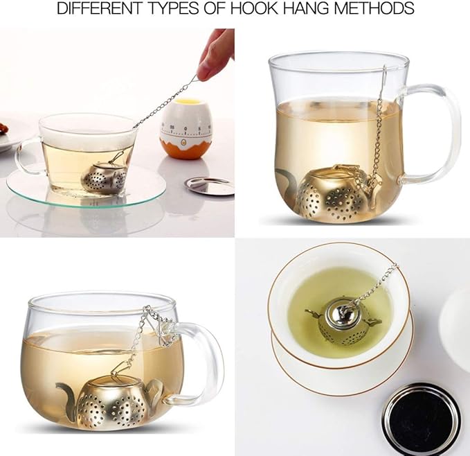 4Pcs Tea Balls for Loose Leaf, Stainless Steel Tea Infusers for Loose Tea, Tea Strainers with Chain Hook and Saucer (Silver)