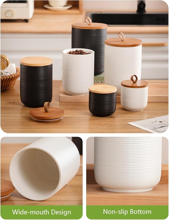 Ceramic Canister with Airtight Seal Lid, Kitchen Canisters for Countertop, White Food Storage Jar for Flour, Coffee Bean, Sugar, Tea, Spices and More, Home Decor (1300ml/43.96oz)