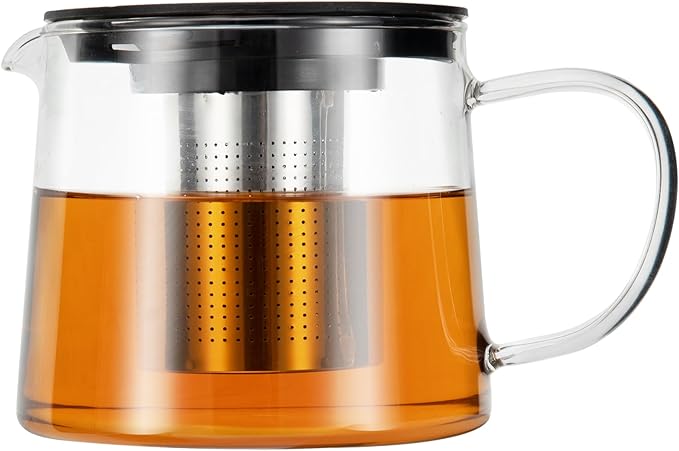 Glass Teapot 51oz/1500ml with Removable Stainless Steel Infuser Tea pot, Heatproof Borosilicate Glass Tea Make, Stovetop Safe Glass Tea Kettle for Loose and Blooming Leaf Tea