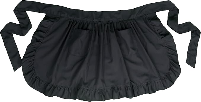 Waist Apron with Pockets Retro Kitchen Cleaning Ruffles Half Apron - Image 5