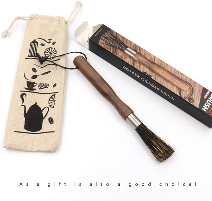 Coffee Grinder Brush, Machine Cleaning Espresso Cleaner, Maker Cleaner Tool with Storage Bag, Wooden Handle