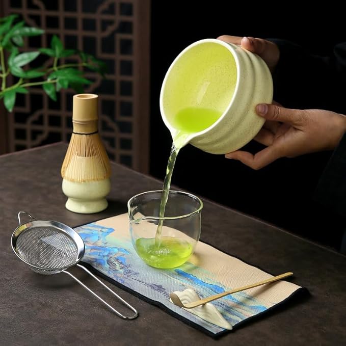7 matcha whisk set 1 Matcha Whisk ,Matcha Bowl with Pouring Spout Scoop Matcha Whisk Holder Tea Making Kit. 1 matcha whisk set (7pcs), 15.2 Ounce (Yellow)