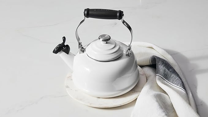 Le Creuset Enamel On Steel Whistling Tea Kettle with Metal Finishes, 1.7 qt., Marseille