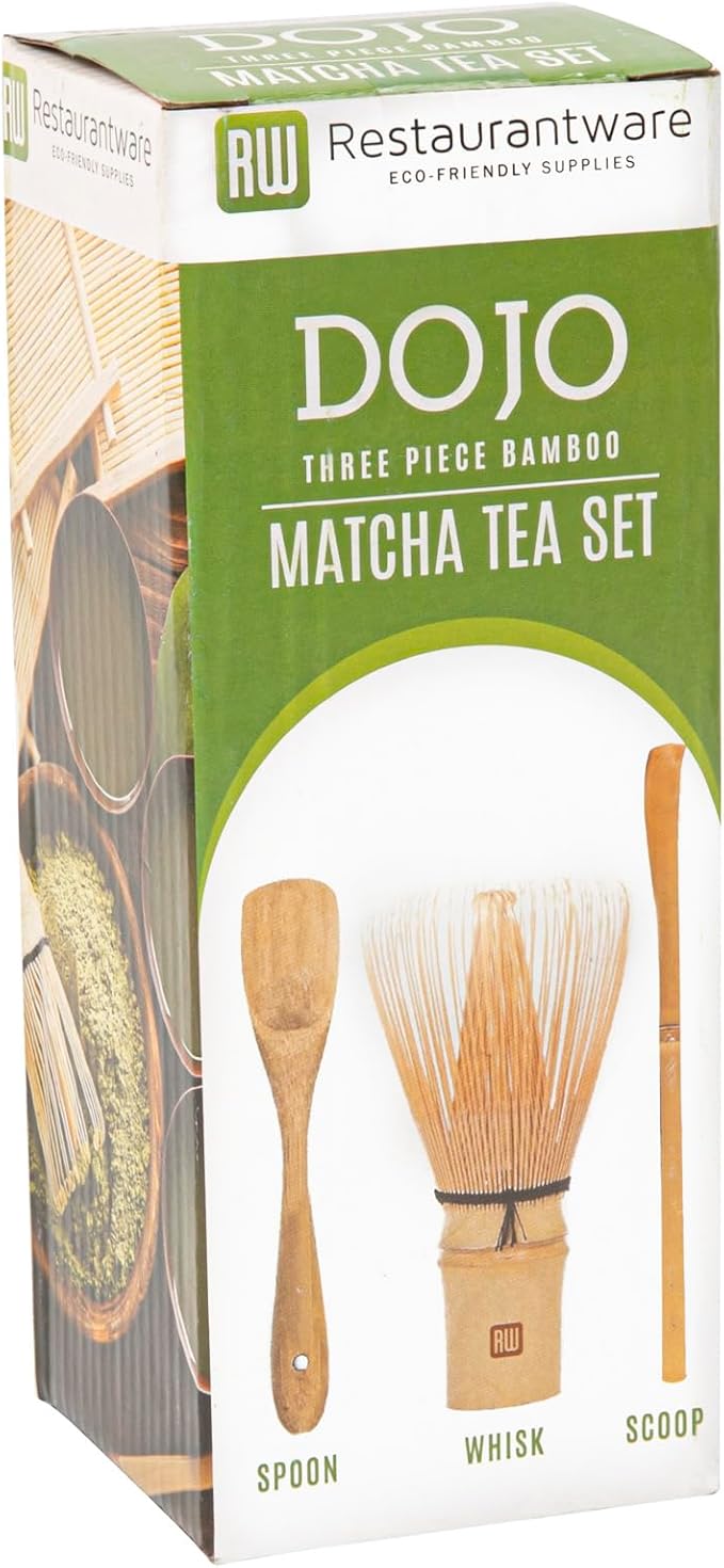 Restaurantware-Dojo Matcha Tea Whisk Set, 3-Piece Traditional Matcha Brush Set - Includes Whisk (Chasen), Scoop (Chashaku), And Spoon, Durable, Bamboo Matcha Making Set, Heat-Resistant, Sustainable